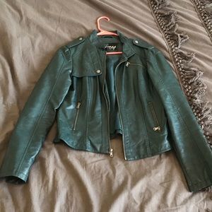 Guess faux leather green jacket, M